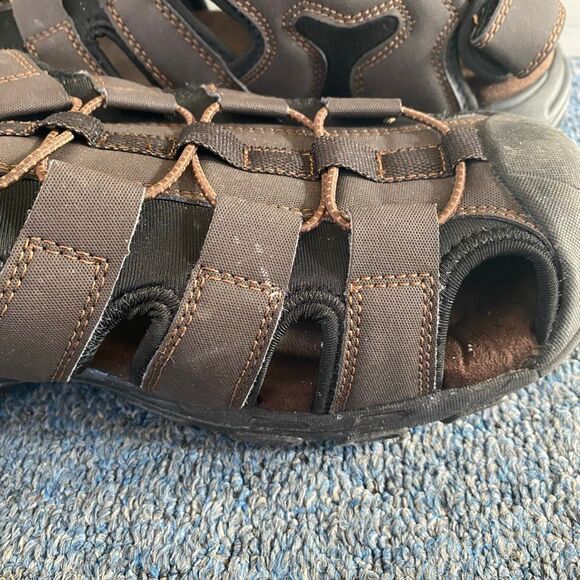 Skechers men 11 extra wide fit slip on sandals w/adjustable back strap brown - Picture 6 of 9